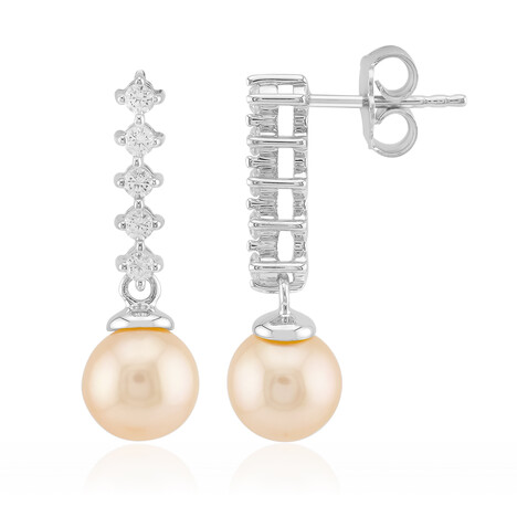 Pendientes en plata con Perla Ming durazno (MONOSONO COLLECTION)
