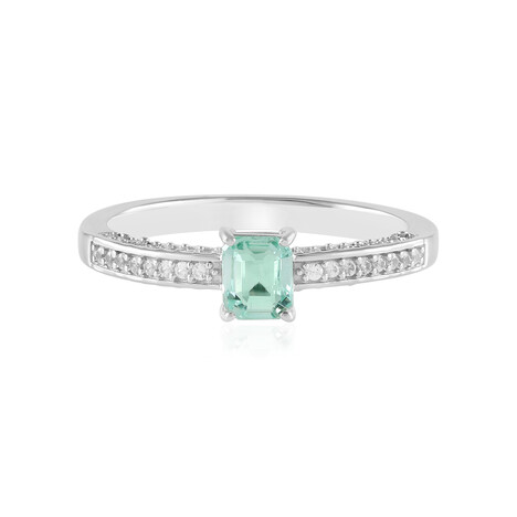 Zilveren ring met een Paraiba kleurige smaragd