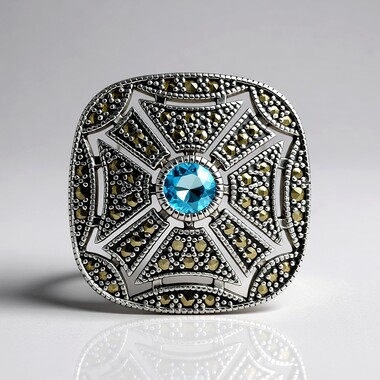 Pierścionek ze srebra - Topaz niebieski Swiss Blue (Annette classic)