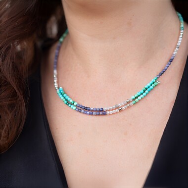 Collier ras du cou en acier et Turquoise (Riya)