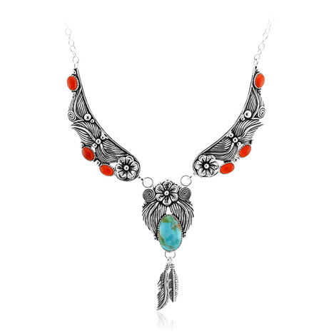 Zilveren halsketting met een Blauwe Kingman Mohave Turkoois (Jones Lee)