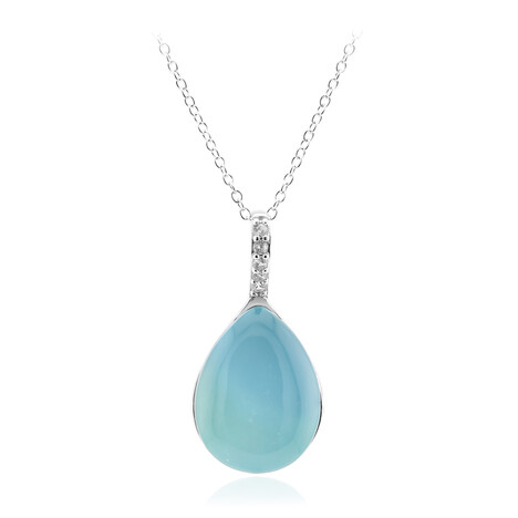 Aqua Chalcedony Silver Necklace