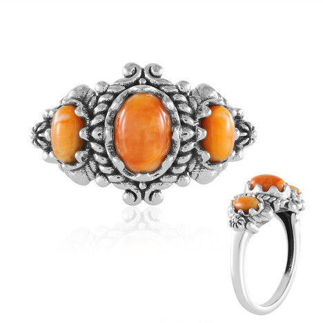 Orange Spiny Oyster Shell Silver Ring (Desert Chic)