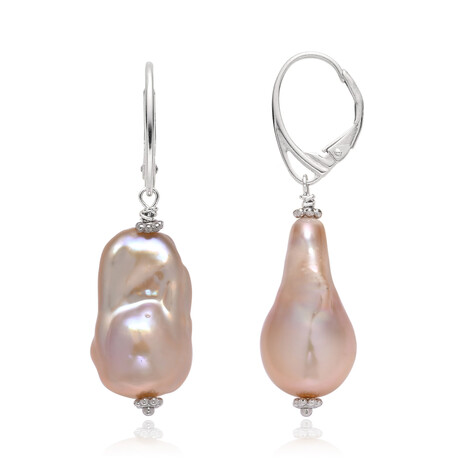 Peach Freshwater Pearl Silver Earrings