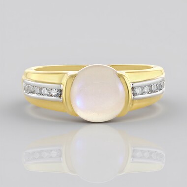 Anillo en plata con Piedra de luna arco iris de Tanzania