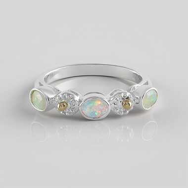 Anillo en plata con Ópalo de Welo (Granulieren)