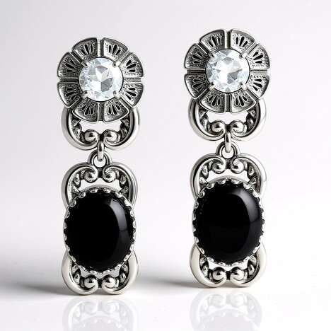 Boucles d'oreilles en argent et Agate noire (Desert Chic)