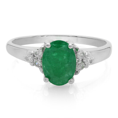 Anello placcato in platino con Smeraldo Bahia