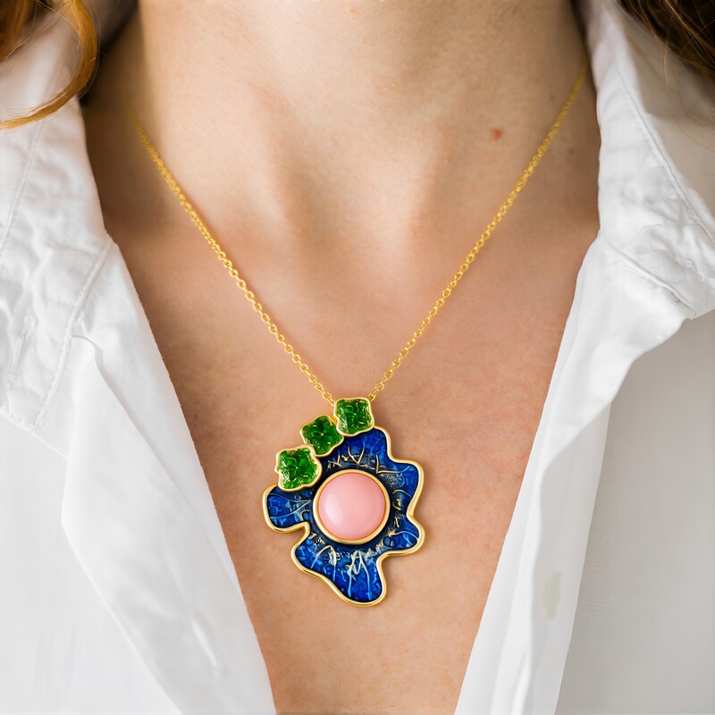 Pinkfarbener Opal-Silberhalskette (Adela Silber)