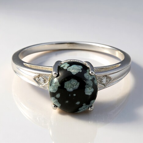 Anello in argento con Ossidiana Fiocco di Neve
