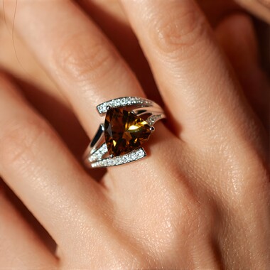 Bague en argent et Quartz cognac