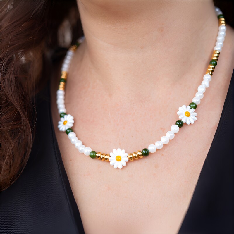 Perlmutt-Silberhalskette