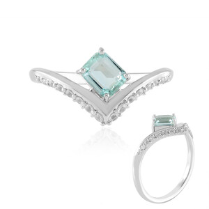 Bague en argent et Émeraude de couleur Paraiba