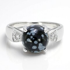 Anello in argento con Ossidiana Fiocco di Neve