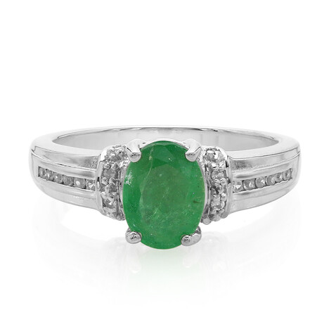 Anello placcato in platino con Smeraldo Bahia