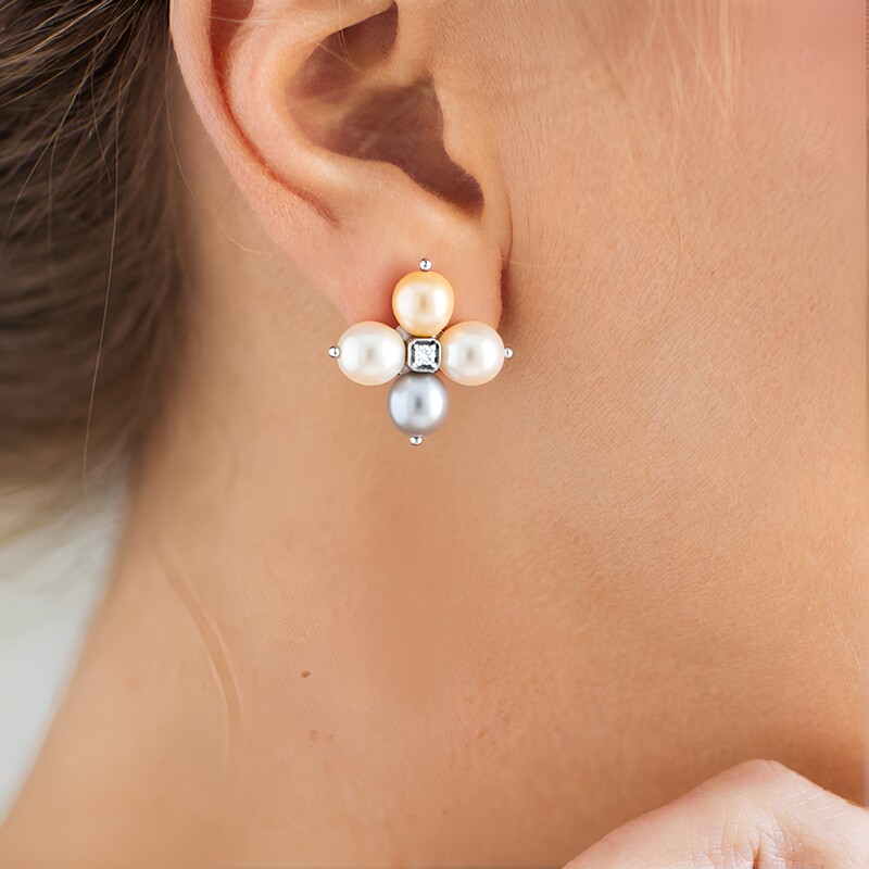 Orecchini in argento con Perla d'Acqua Dolce Arancione (TPC)