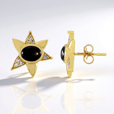 Pendientes en plata con Zafiro estrella negra (de Melo Essence)