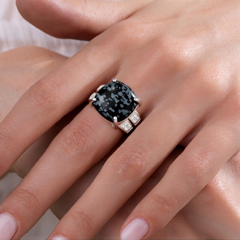 Bague en argent et Obsidienne Flocon-de-Neige