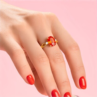 9K AAA Mexican Fire Opal Gold Ring