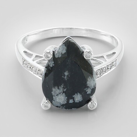 Anello in argento con Ossidiana Fiocco di Neve