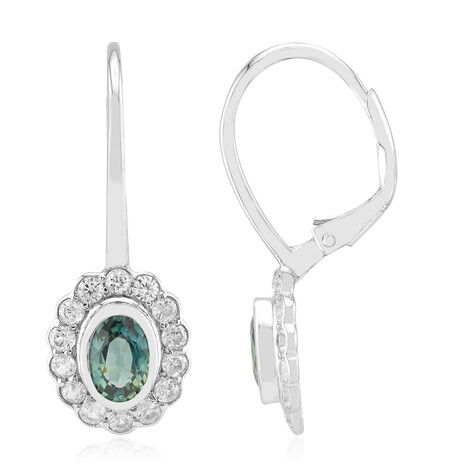 Zilveren oorbellen met Petrolkleurige saffieren