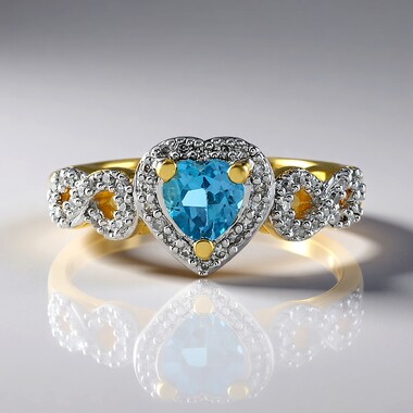 Pierścionek ze srebra pozłacanego - Topaz niebieski Swiss Blue (M de Luca)
