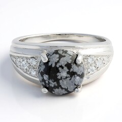 Anello da uomo in argento con Ossidiana Fiocco di Neve