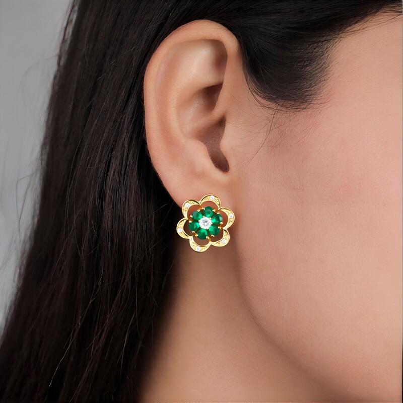 Pendientes en oro con Esmeralda de Zambia AAA (CIRARI)