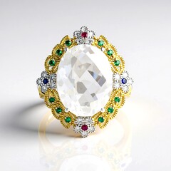 Bague en argent et Quartz blanc (Gems en Vogue)