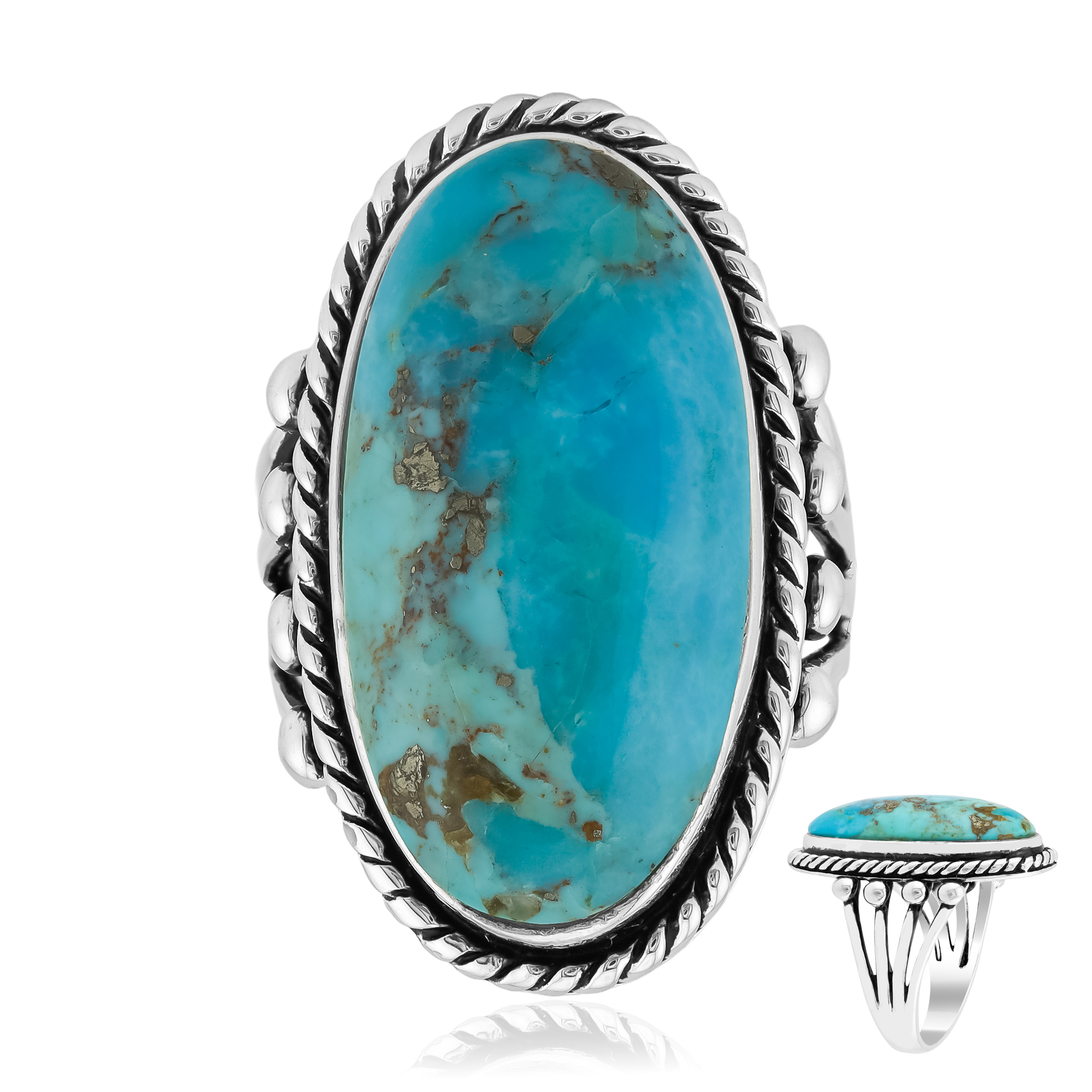 Anello etnico in argento turchese - Fatto a mano in India