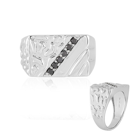 Schwarzer Brillant-Herren-Silberring