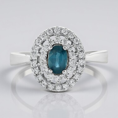 Anello in argento con Cianite Blu Foglia di Tè