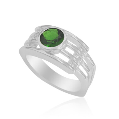 Anillo de hombre en plata con Diópsido de Rusia