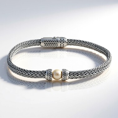 Brazalete en plata con Perla Akoya de platino (Nan Collection)