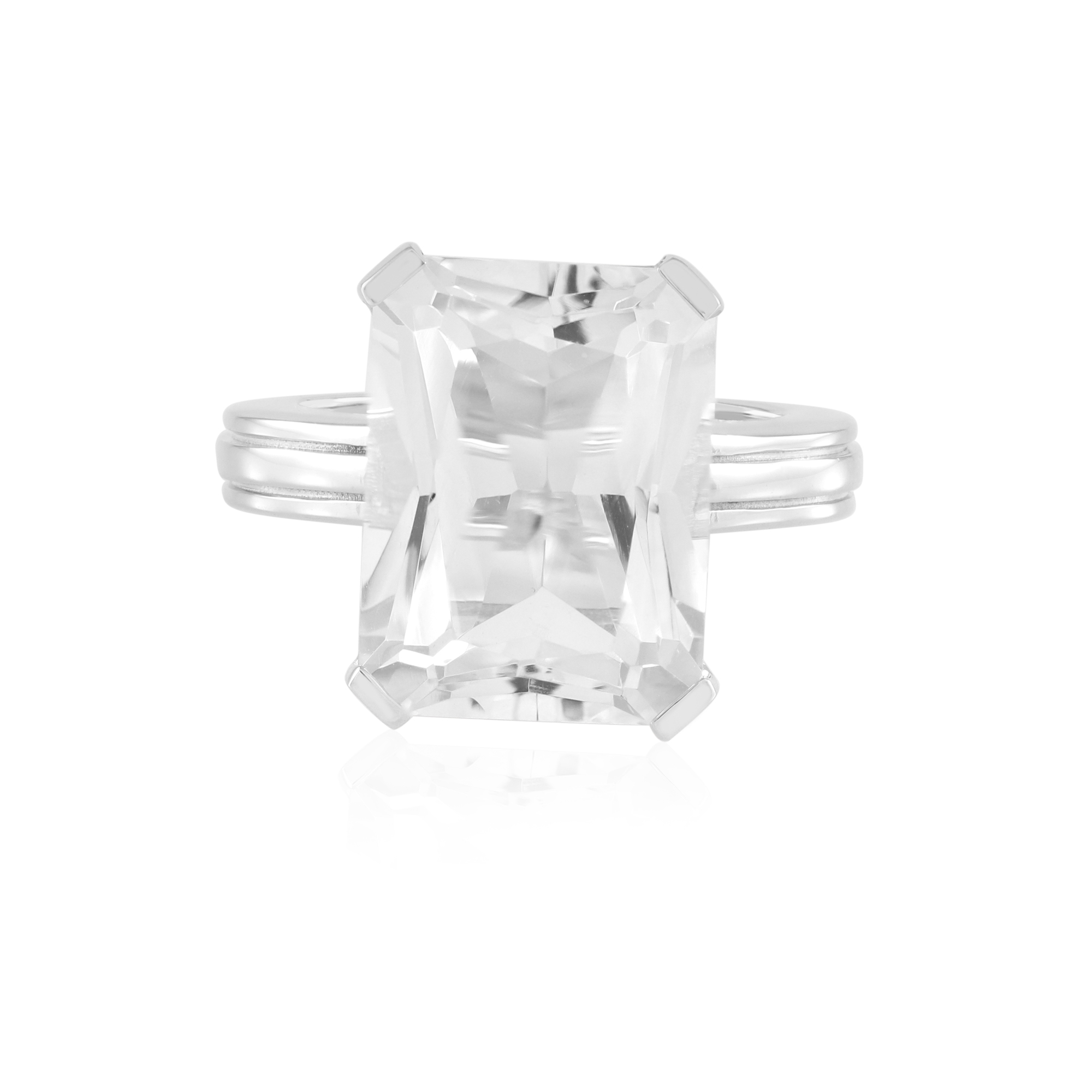 Bague Large Argent 925 Quartz Formes Géométriques - Taille 48 Neuve
