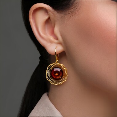 Pendientes en plata con Ámbar báltico cognac (dagen)