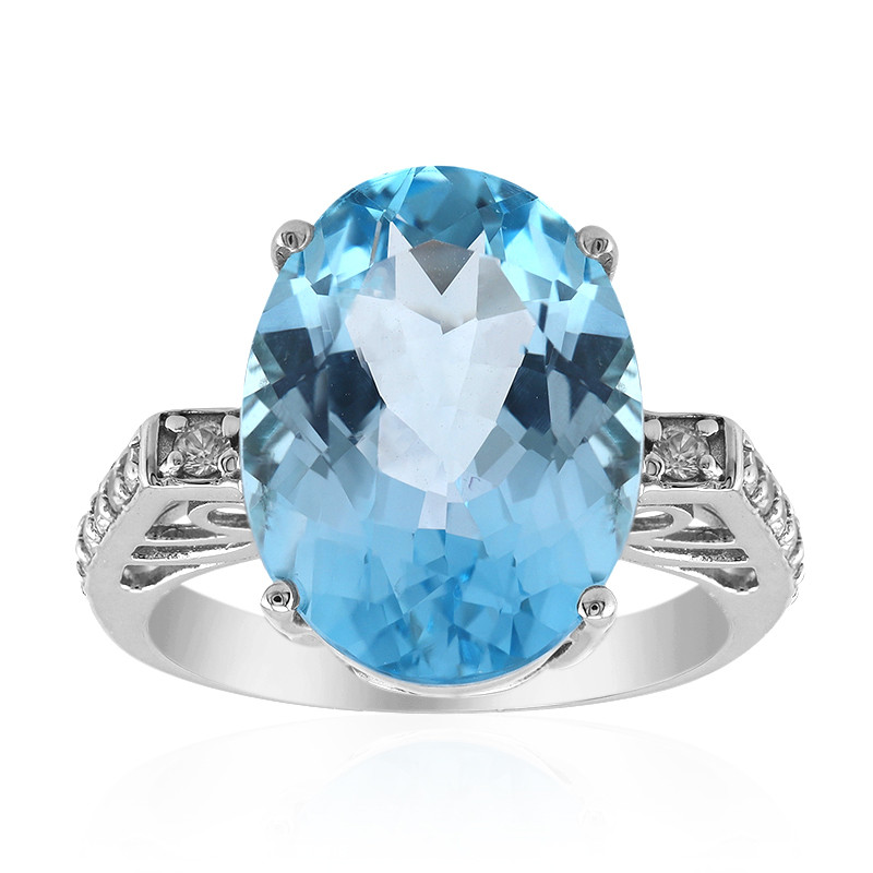 Bague Topaze bleue london taille coussin briolettée 8mm Or blanc - 2 Taille 45