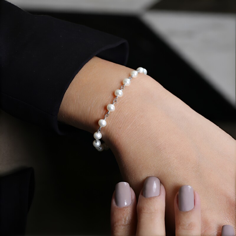 Bracciale in argento con Perla d'Acqua Dolce Bianca