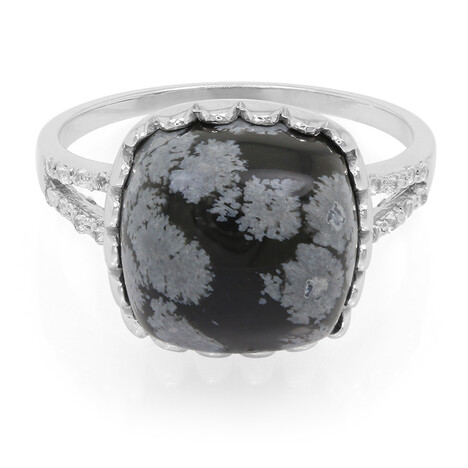 Bague en argent et Obsidienne Flocon-de-Neige