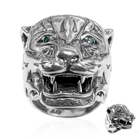 I2 Blue Diamond Silver Ring