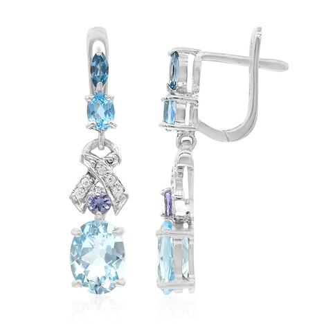 Zilveren oorbellen met hemel-blauwe topaasstenen