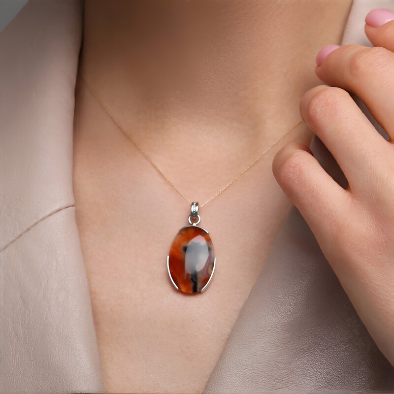 Java-Feder-Karneol-Silberanhänger (Bali Barong)