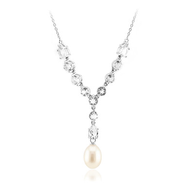 Weiße Süßwasserzuchtperlen-Silbercollier