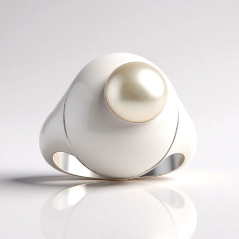 Anello in argento con Perla d'Acqua Dolce Bianca (Michelle Albala)