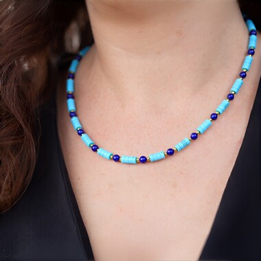 Collar al cuello en acero con Magnesita azul (Riya)