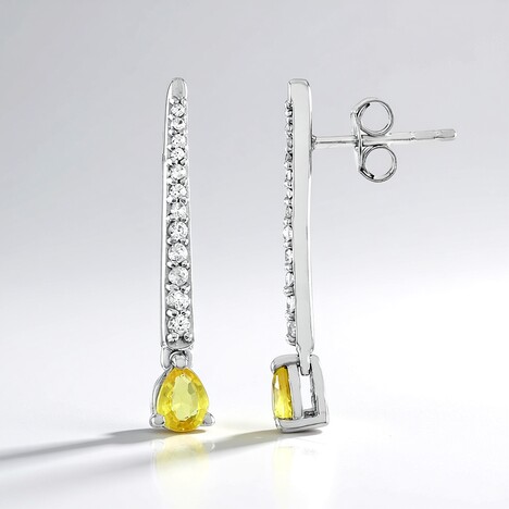 Boucles d'oreilles en argent et Saphir jaune de Ceylan