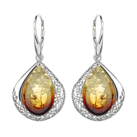 Zilveren oorbellen met zonsopgang Baltische barnstenen (dagen)