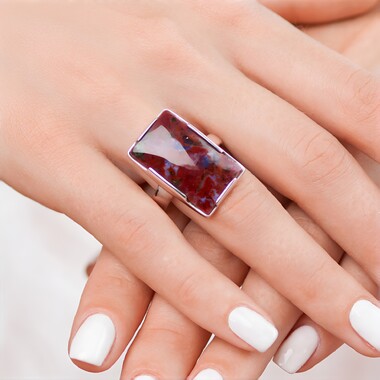 Anello in argento con Calcedonio Multicolor (Bali Barong)