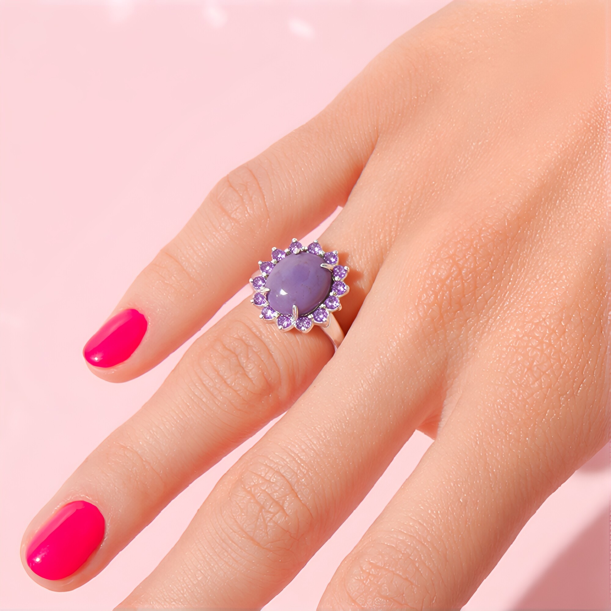 Anello In Argento Sterling Con Giada Turca E Ametista