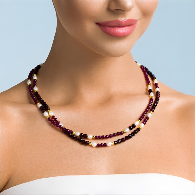 Mozambique Garnet Silver Necklace (Riya)